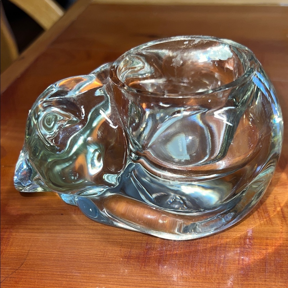 Vintage Avon Clear Glass Cat Candle Holder